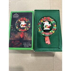 Vintage Hallmark Christmas Stocking Hanger Holder Twirl About Santa 1982 Wreath